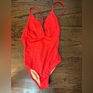 J. Crew Red Scalloped One Piece Swimsuit
